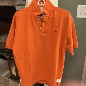 Orvis Men's bright orange Polo Shirt. Glasses holder. 4 colors in closet.